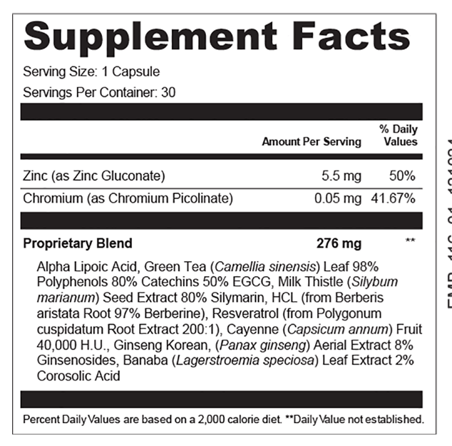 AquaSculpt supplement facts panel showing serving size and ingredient amounts
